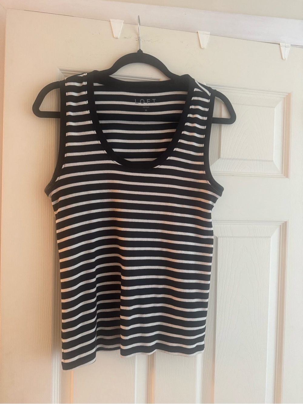 LOFT Black & White Striped Scoop Neck Tank